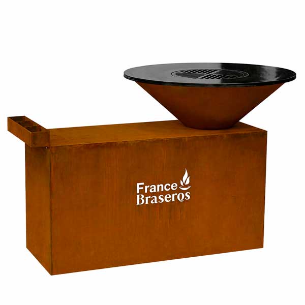 France Braseros | Braséro Plancha Grill Barbecue en Acier Corten Ø100cm avec Meuble de Rangement pour le Bois | Jardin, Terrasse, Extérieur - 2