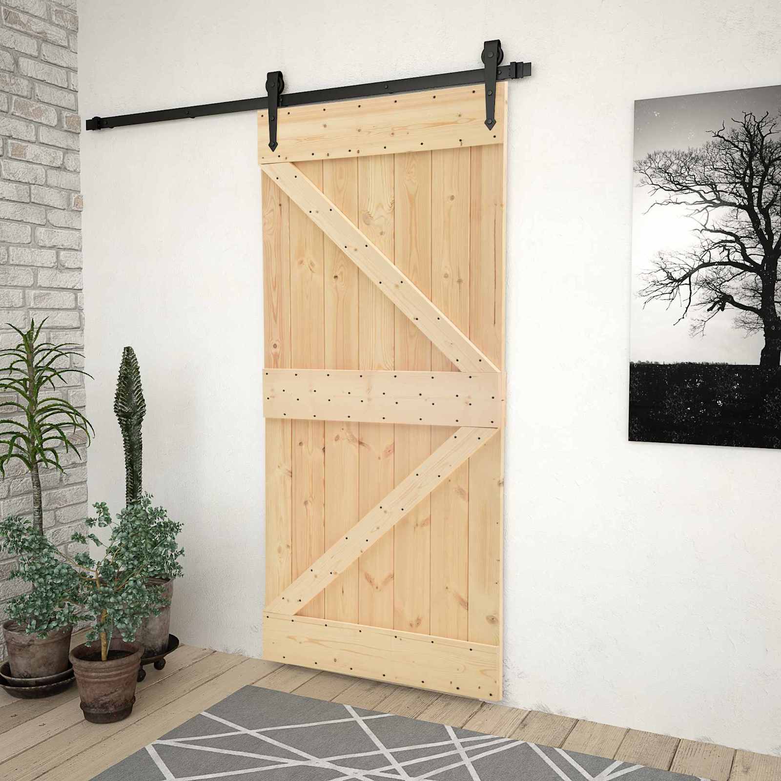Puerta natural de 100 x 210 cm, madera maciza de pino. - pangivo
