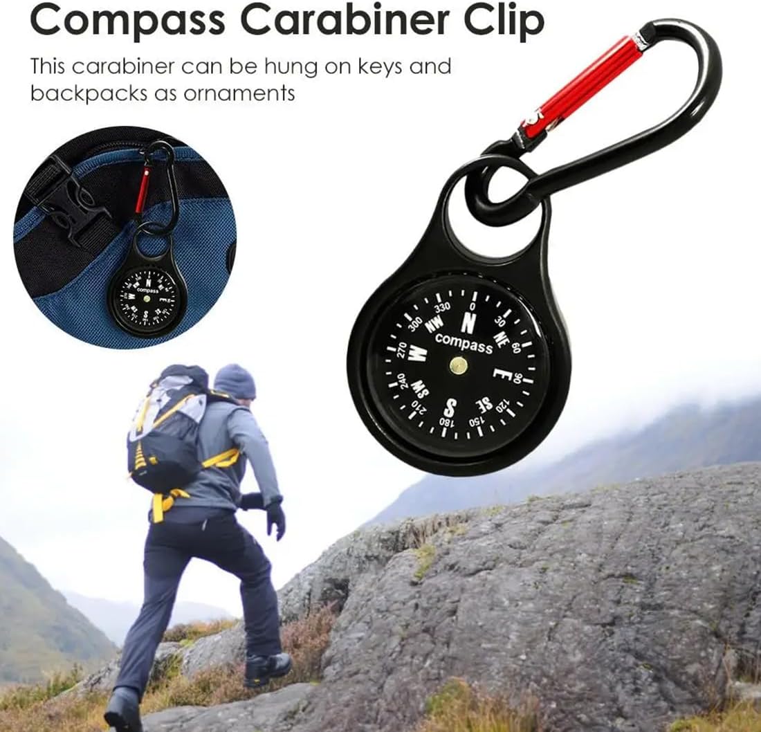 Brelok z Kompasem i Karabinkiem - Czarny - Oryginalny Kompass - 5