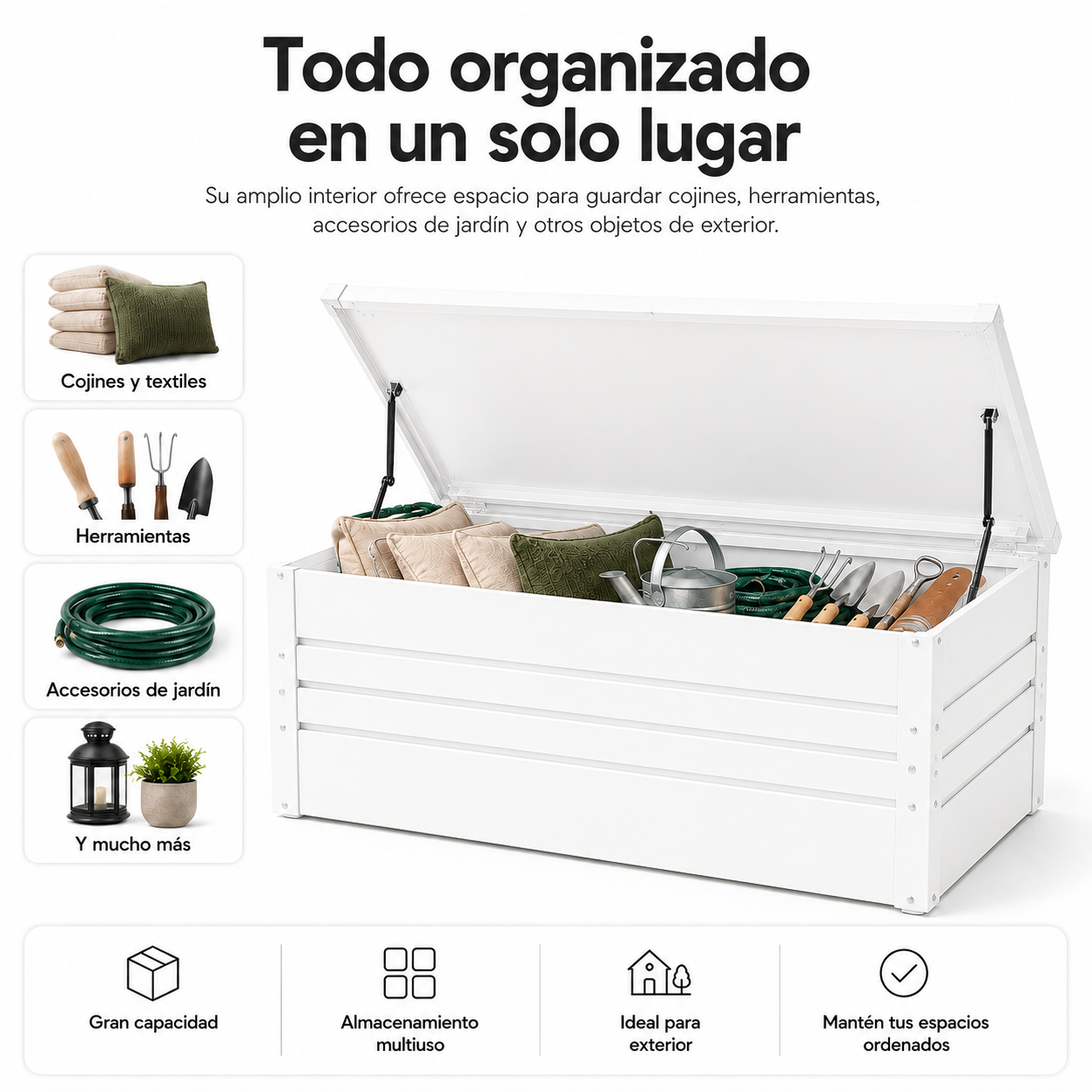 Arcón Metálico Exterior Con Tapa Hidráulica Y Cerradura Para Jardín - 4