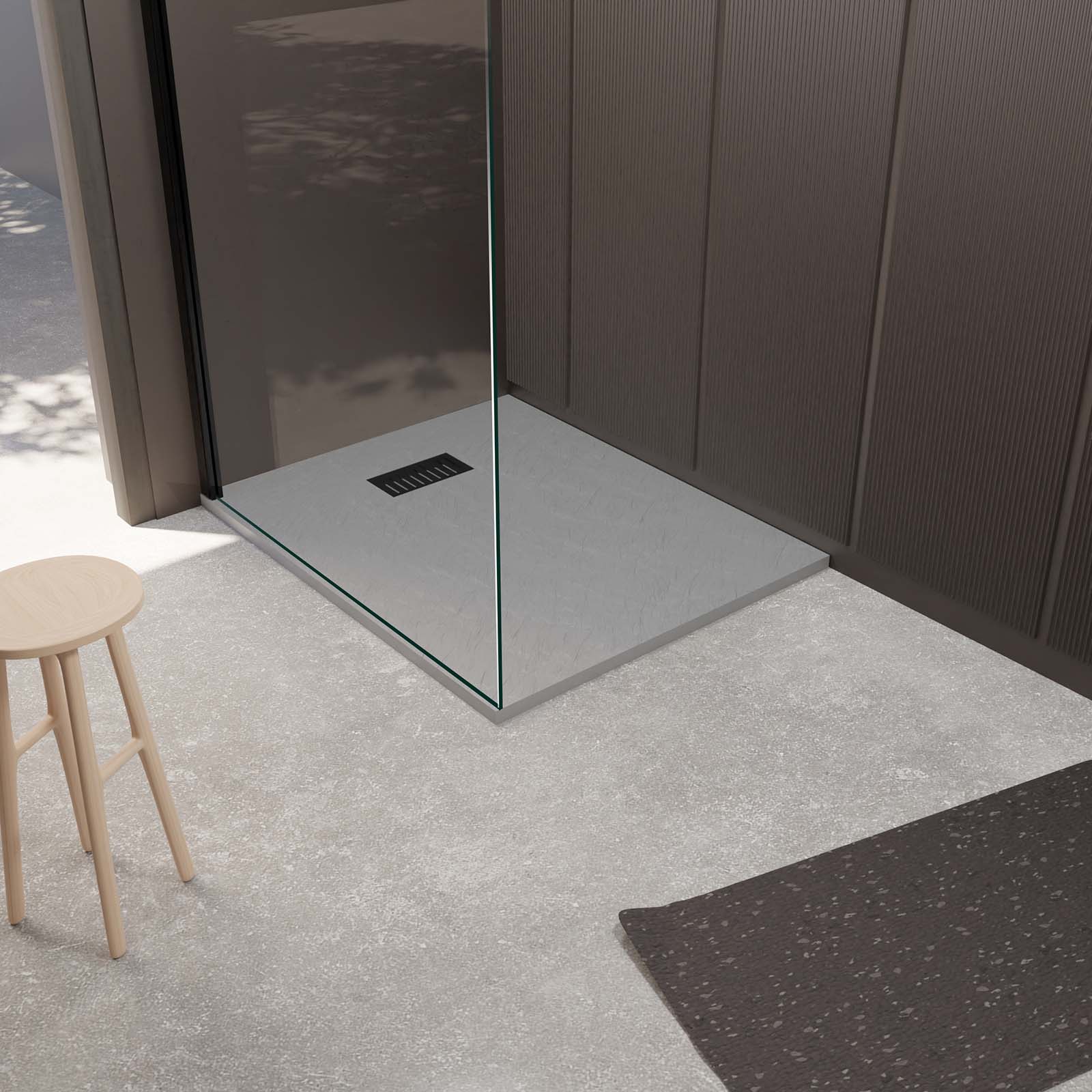 Receveur De Douche Laneri 90x120 Cm - Gris Effet Pierre Ardoise - Résine Réductible