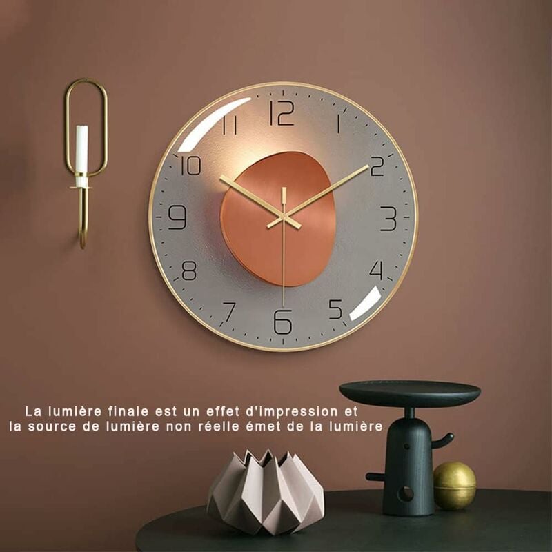 Moderne Horloge Murale Silencieuse, Horloge Murale Digitale de 30 cm Pendule Murale Ronde Numérique à Quartz, Adaptée au Salon (Doré) - 2