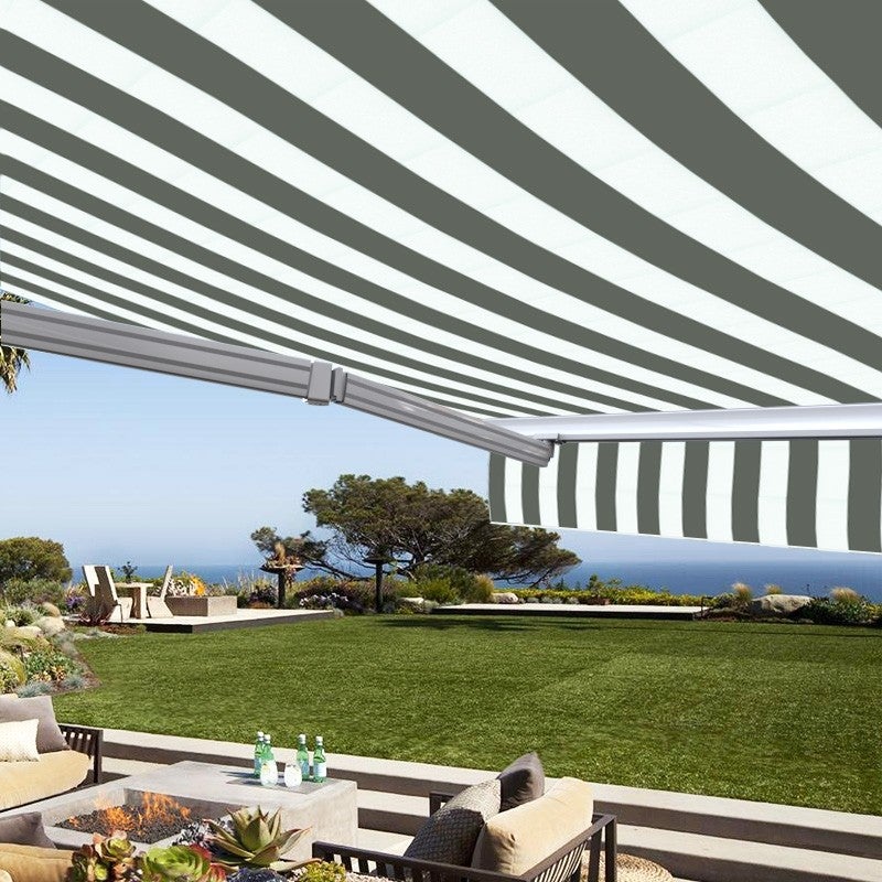 Store banne manuel Demi coffre 4 x 3 m pour terrasse - Blanc gris - 2