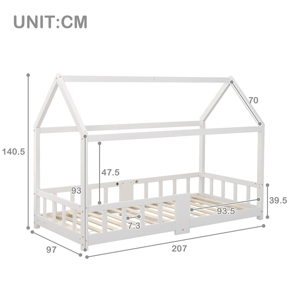 Lit cabane Lit d'enfant Lit de maison 90 x 200 cm Protection antichute en bois de pin Blanc sans matelas - 2