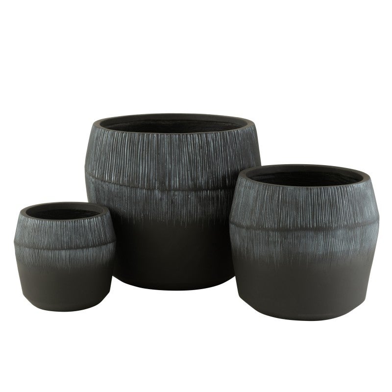 Cache-pot en poterie noir H.26.5-38-49.5 cm (set de 3) | Leroy Merlin