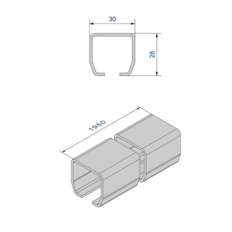 Rail en INOX 304L SLID'UP 2000 - L 1,95 m - 60 kg - 2