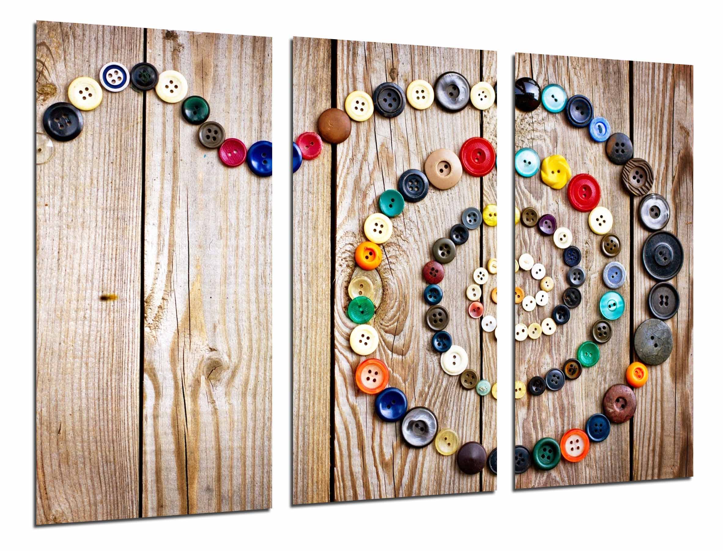 Espiral original figura con botones de colores, madera, impresión fotográfica sobre madera, cuadro moderno decorativo