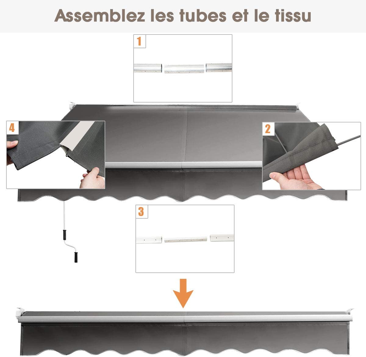 Auvent Rétractable Manuel 295x250CM Angle Ajustable 40°-100° sans Perçage en Aluminium, Gris - 4