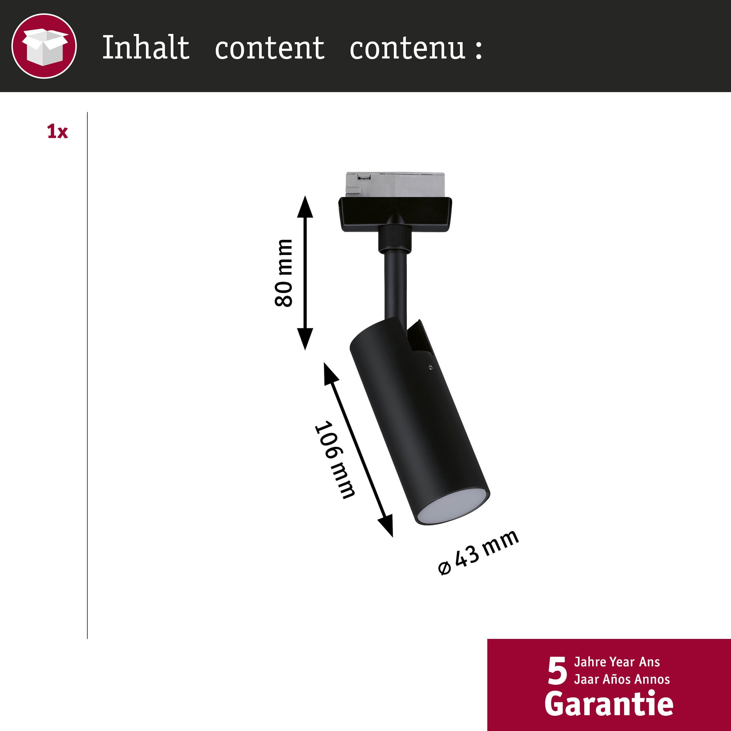 URail Spot sur rail 3-Step-Dim Tubo Spot individuel 190lm 4W 3000K gradable 230V Noir mat - 4