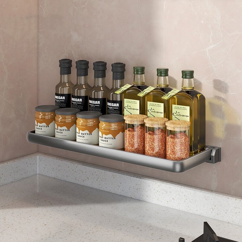 Półka kuchenna, stojak na przyprawy, składana, 41×15×6,5 cm – bez wiercenia, przechowywanie w kuchni, stojak na przyprawy, wielofunkcyjny – szary