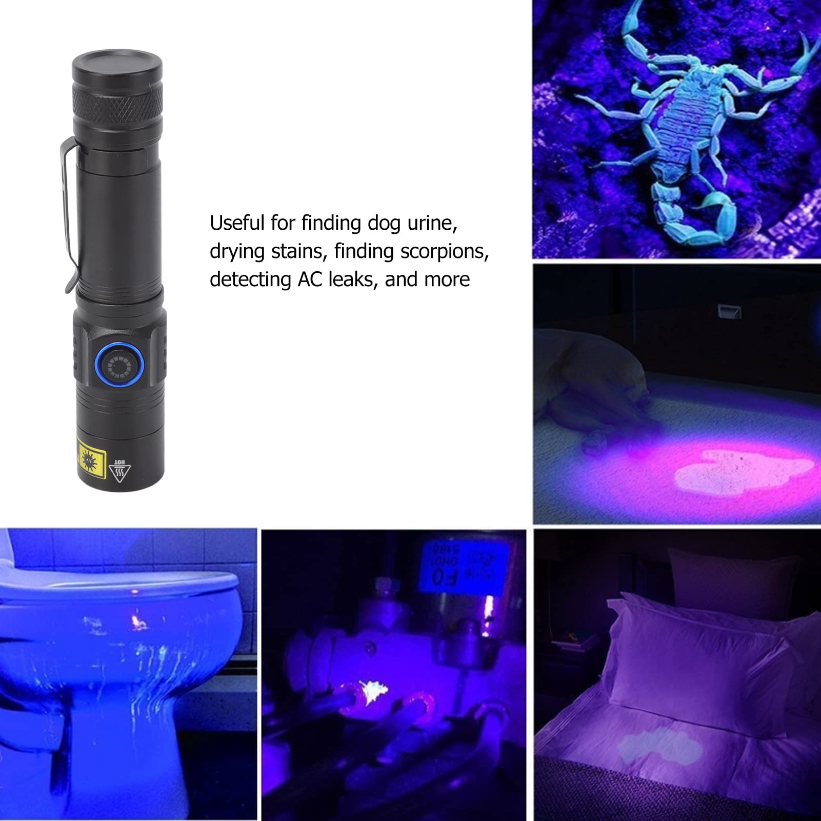 Lampes de poche UV ultraviolettes, lumière ultraviolette, lampe de poche UV 365 nm, Ultra - 2