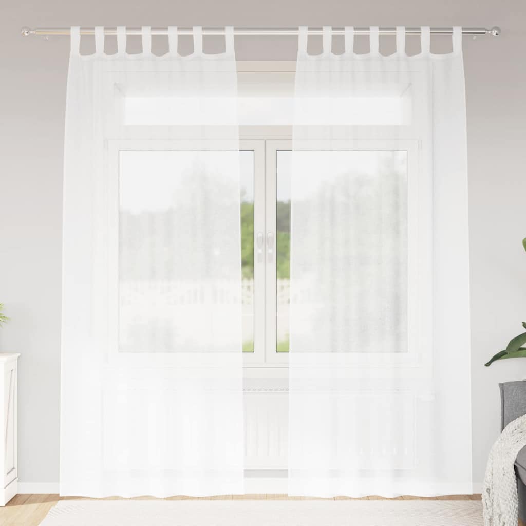 Firany Voile z zasłonami 2 pcs Biały 245 x 140 cm Poliester vidaXL