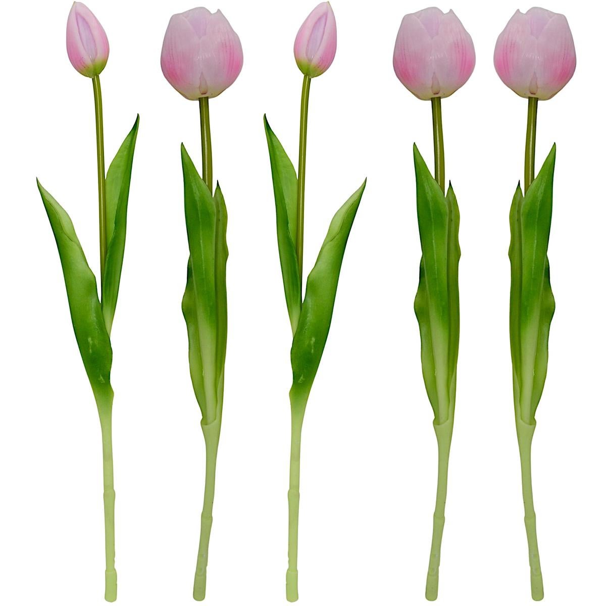 Sztuczny bukiet tulipanów piwoniowych różowych 39 cm - kwiaty dekoracyjne do wazonu 5 sztuk