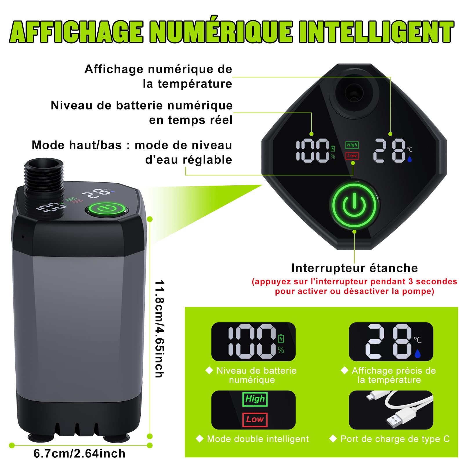 Kit de douche de camping portable, rechargeable et étanche, adapté à une utilisation en extérieur, au camping et à la randonnée. - 4