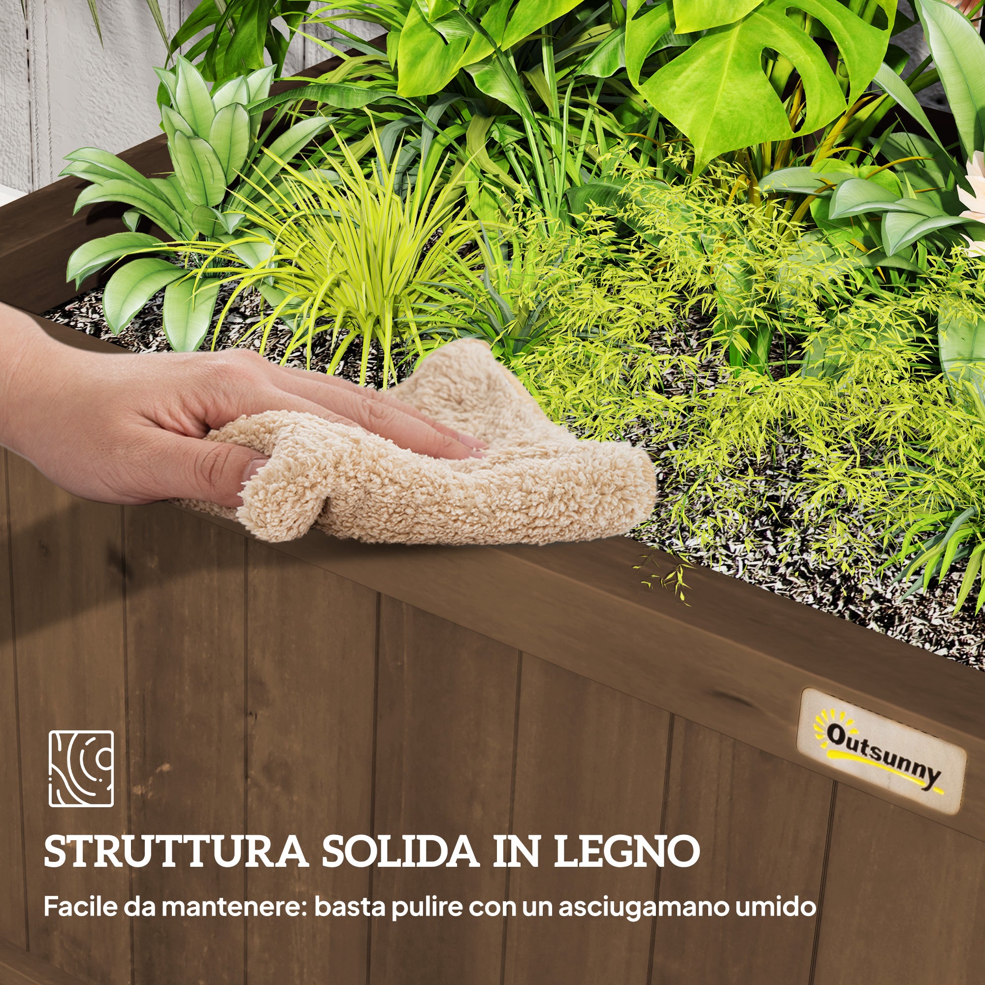 Outsunny Fioriera da Giardino con Traliccio per Piante Rampicanti in Legno di Abete, 90x45x183 cm, Marrone - 7