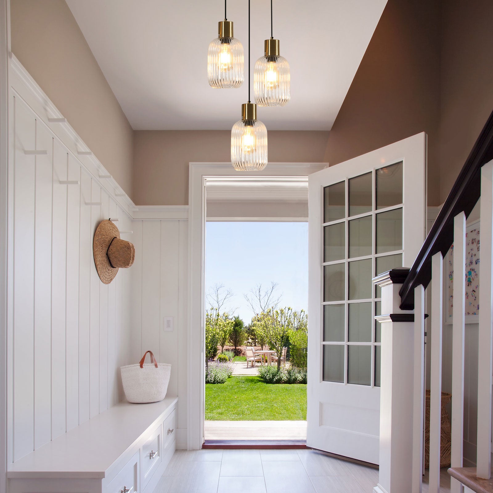 Suspension en verre transparent 3 branches couleur cuivre 73x73x150cm E27 excl. ampoule - 2