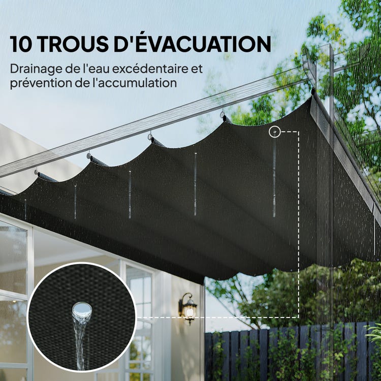 Toile de toit pour pergola tonnelle rétractable de 4 x 3 m - toile uniquement 350 x 260 cm gris foncé - 8