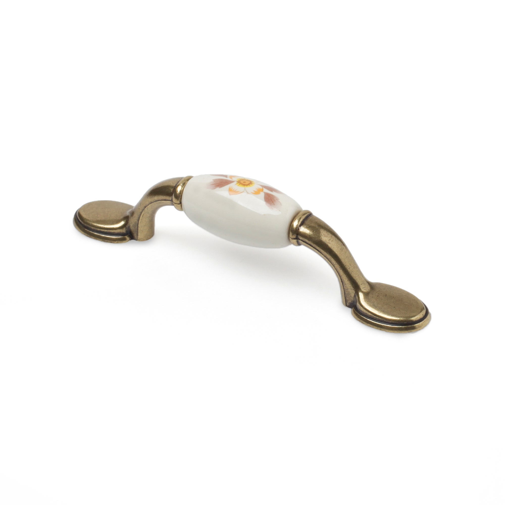 Poignée meuble vintage zamak finition nickel porcelaine céramique