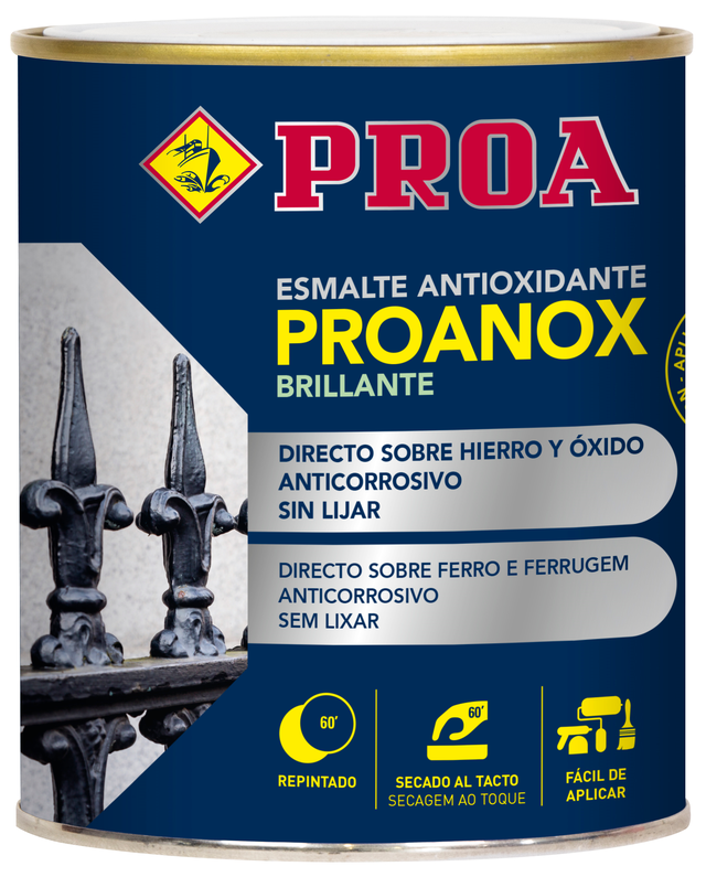 Esmalte antioxidante directo sobre óxido. BRILLANTE. Blanco. 250 ML. Pintar sobre hierro y óxido sin necesidad de imprimación. Proanox.