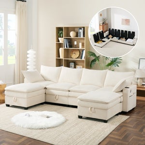 Divano Angolare Componibile Con 1 Poltrona, 2 Cunei, 1 Pouf Terracotta Mixi Oviala 90792420