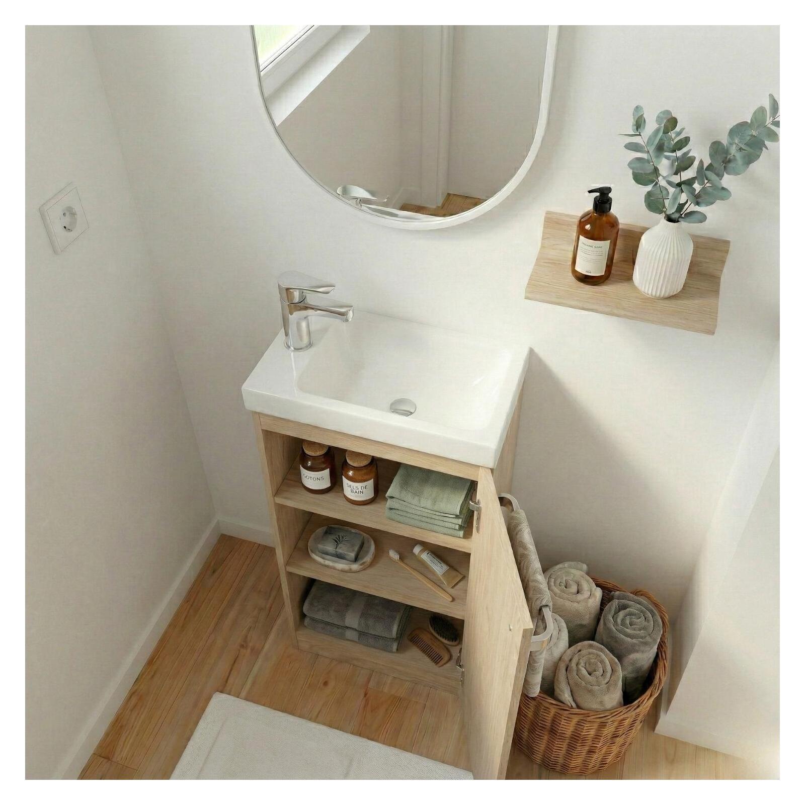 Meuble lave-mains sur pieds JOHANN décor chêne - 7