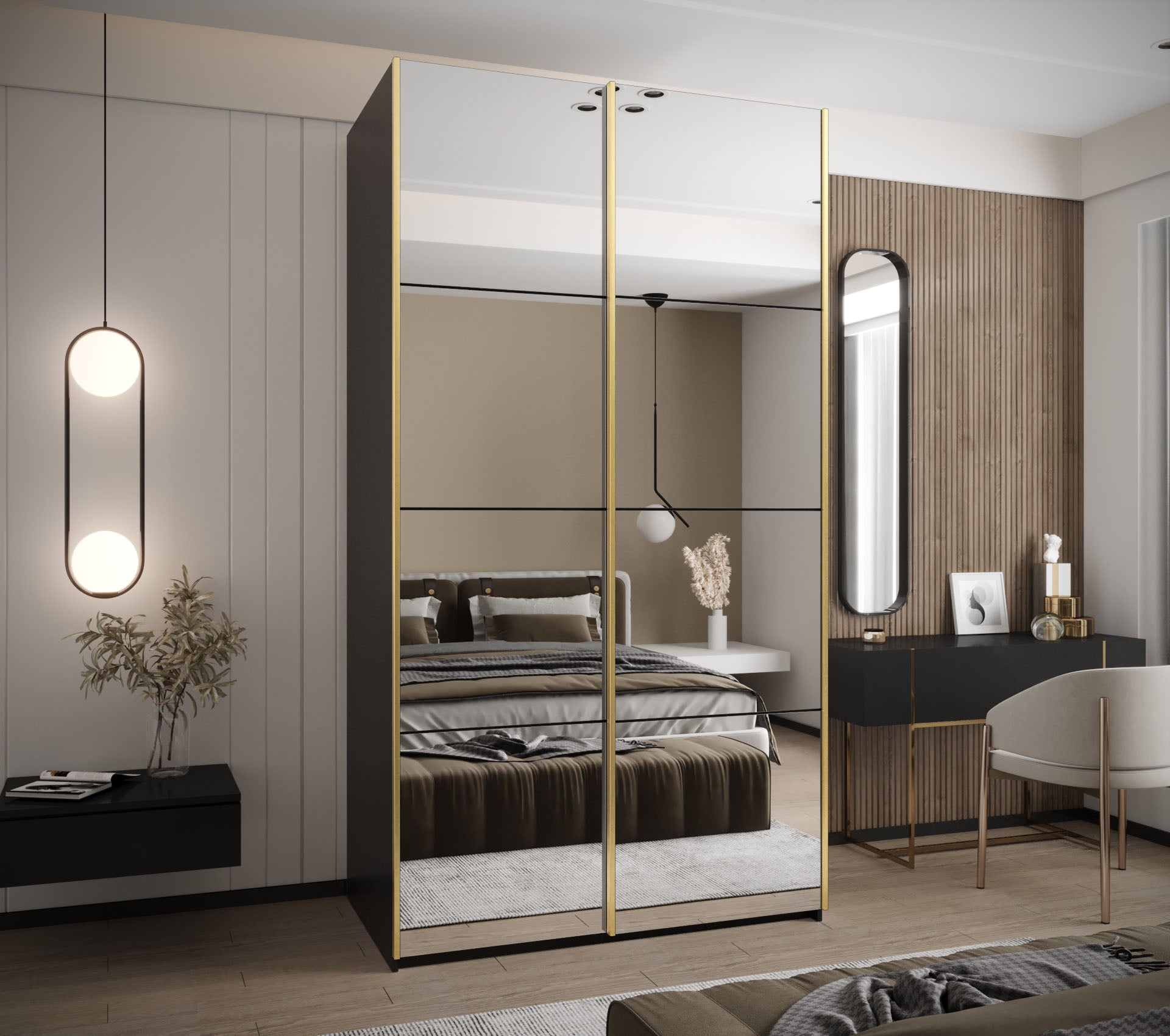 Szafa przesuwna wysoka Lux 2 140 x 64 x 245,5 cm czarny + czarny + u. złoty - Abiks Meble - 2