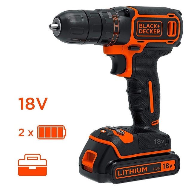 Black and Decker - Perceuse visseuse sans fil 18 V Lithium 1.5 Ah 30 Nm en coffret - BDCD18K-QW BLACK & DECKER