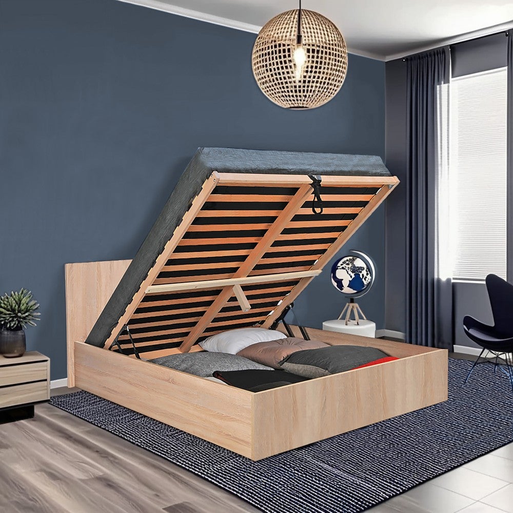 Lit coffre 180x200 sommier inclus Taylor Bois blanchi - 5