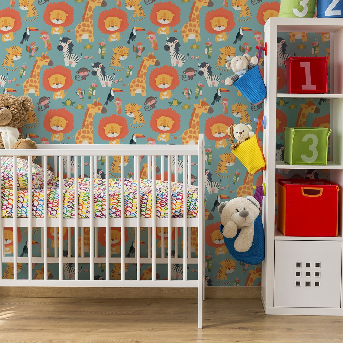 Adesivo carta da parati dei bambini animali della giungla sorridenti - Sticker adesivo - adesivi murali - 30x30cm - 3