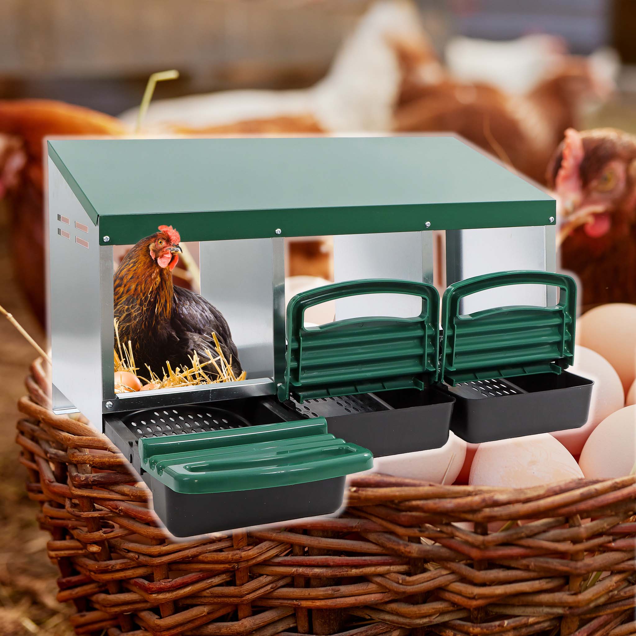 Creperture Pondoir 8 Trous Pour Poules – Nichoir Métal Inclinable Avec Pieds, Fond Roulant Anti-Casse, Aération Optimale, Facile à Nettoyer, Idéal Poulailler Extérieur