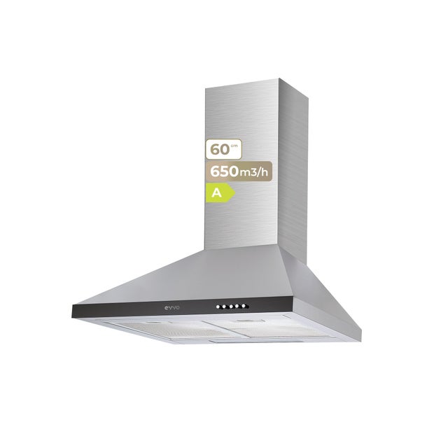 Campana Extractora EVVO CE21 Pyramid, 60 cm, Inox, 650 m³/h, 3 Velocidades, Energía A