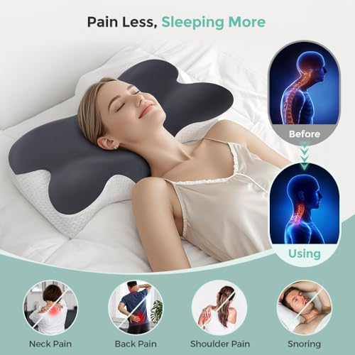 Almofada cervical para alívio da dor no pescoço, almofada anatómica de espuma viscoelástica, para dormir de lado, cinzento escuro | 1250 g - 5