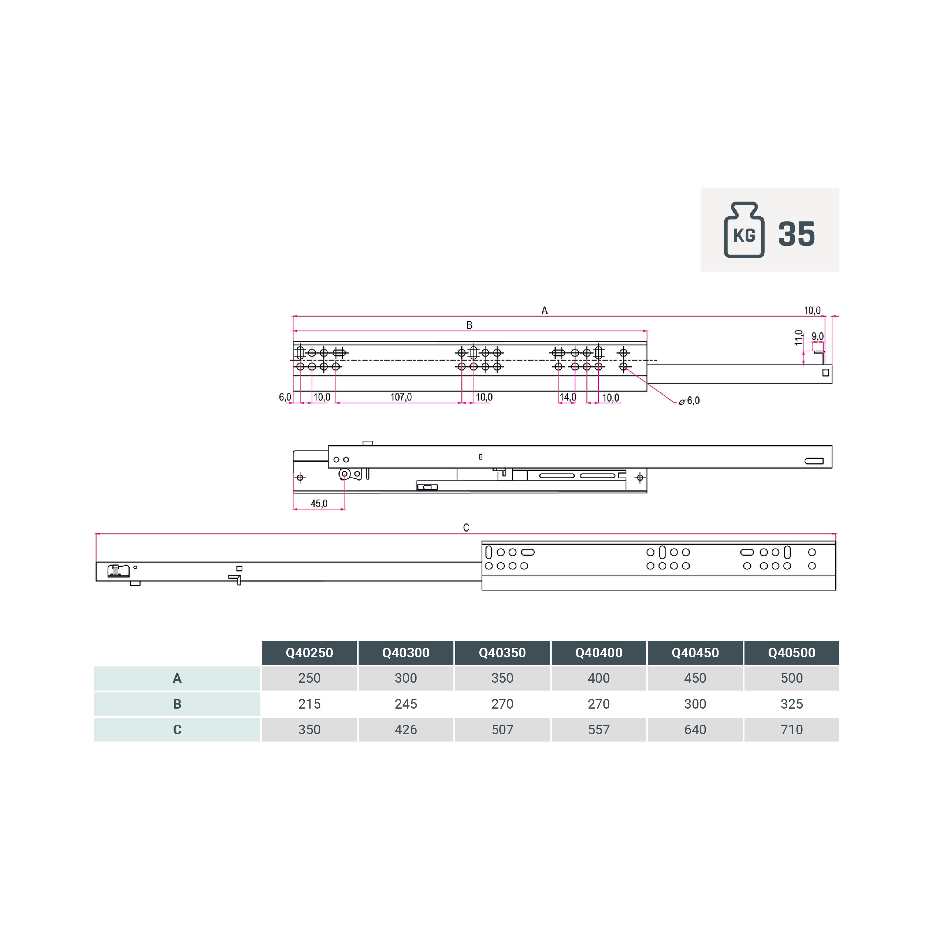 Q40 - 450 mm GUIA OCULTA REMOÇÃO PARCIAL CAPACIDADE 35 KG - 3