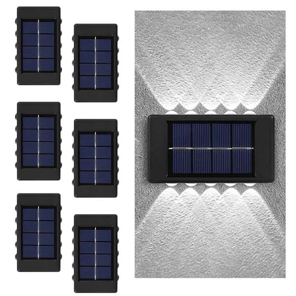 6 SZTUK dwustronnych naświetlaczy solarnych, solarnych lamp ściennych - 10 LED, białe światło, IP65, do drzwi wejściowych / pasa ogrodowego
