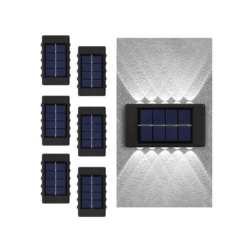 6 SZT. Podwójny reflektor solarny, solarne lampy ścienne - 10 LED, białe światło, IP65, do drzwi wejściowych/alejki ogrodowej