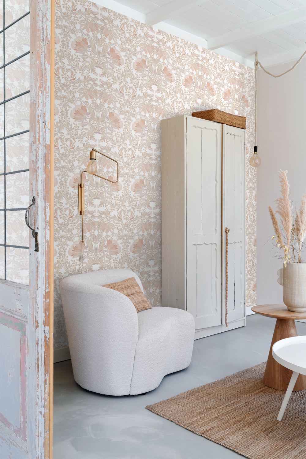 Papier peint fleurs vintage de style art nouveau sable beige et terracotta claire - 53 cm x 10.05 m - ESTAhome - 8