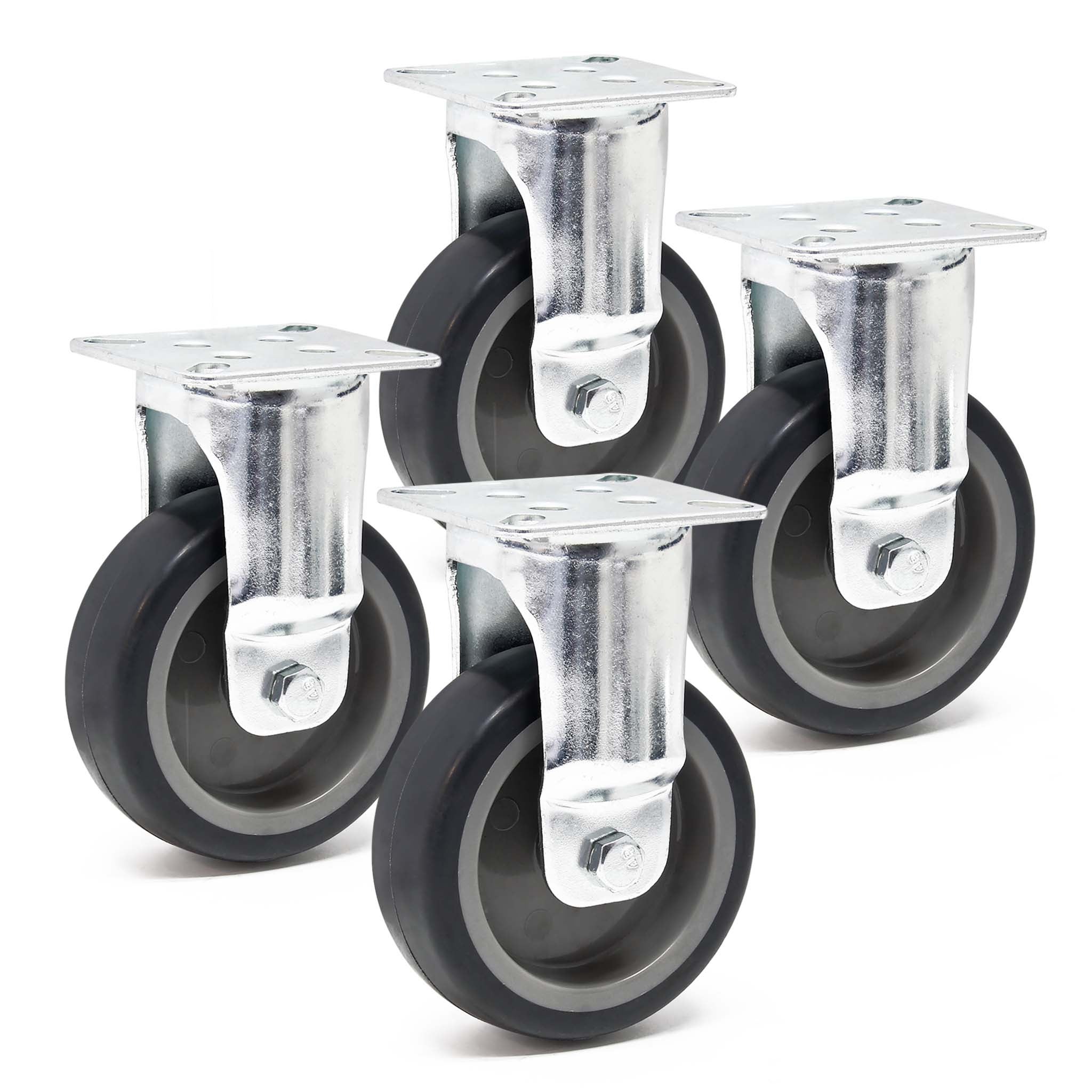 Kit 4 Roulettes WilTec 125mm - 2 Pivotantes Double Butée + 2 Fixes - Charge 100kg/roue