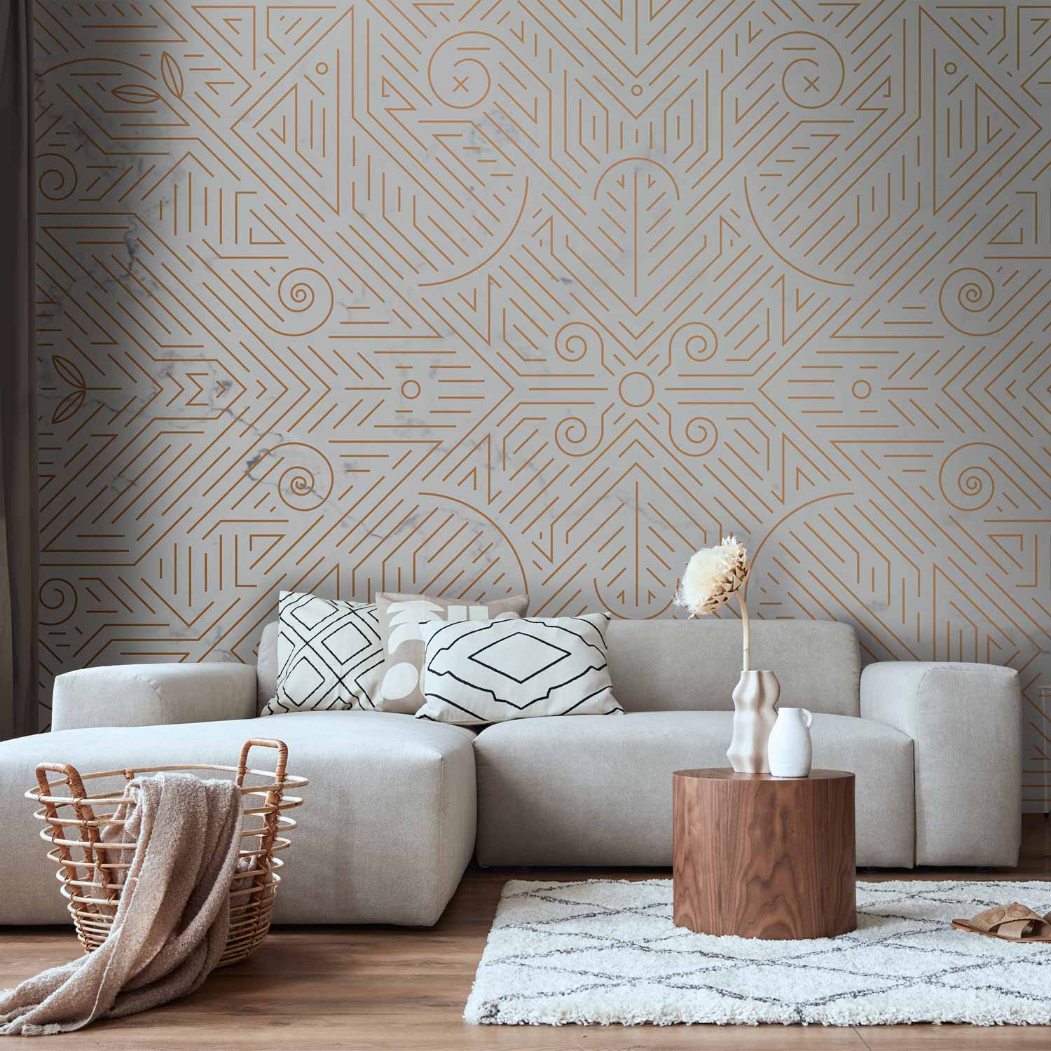 Papier peint - Geometric Pattern Shades of Gold and Marble Stone ...