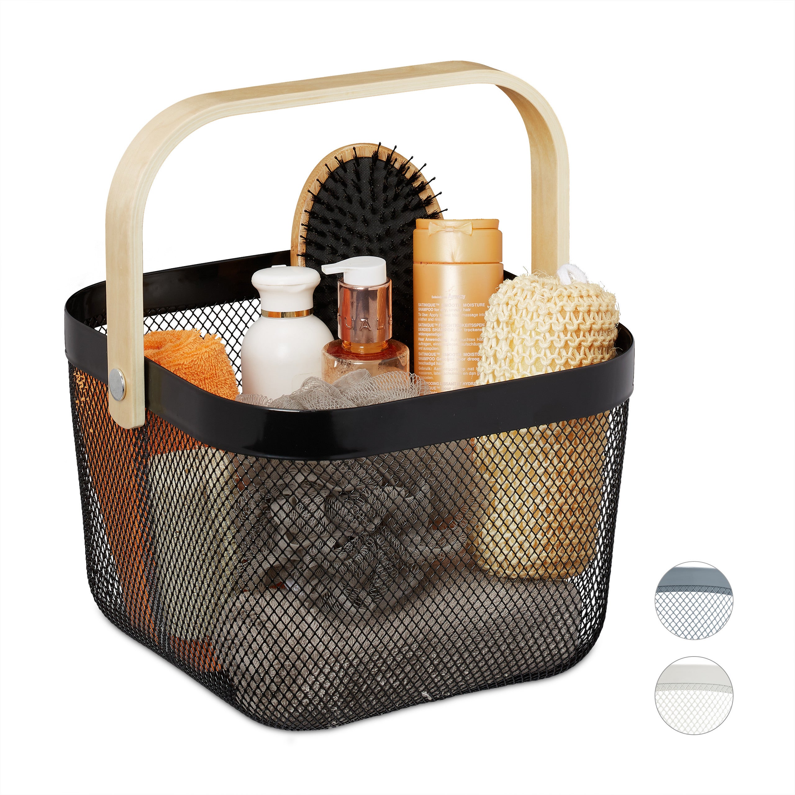 Panier Rangement Relaxdays Lot De 2 - Métal Et Bambou - 17,5x26x24,5cm - Noir - Pour Salon, Salle De Bain