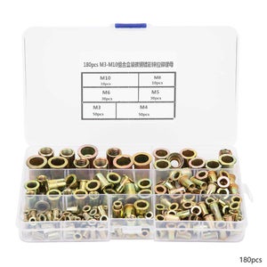 Kit De 180 Écrous Rivet (Nutserts) – M3 à M10 – Acier Zingué Tête Plate – Avec Boîte De Rangement