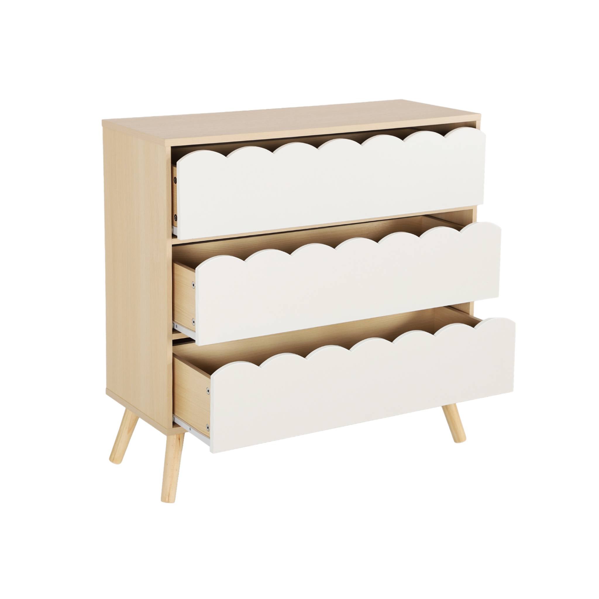 Commode enfant décor bois blanc 3 tiroirs. pieds bois de pin - 80 x 30 x 79 cm - Azur AZUR - 3