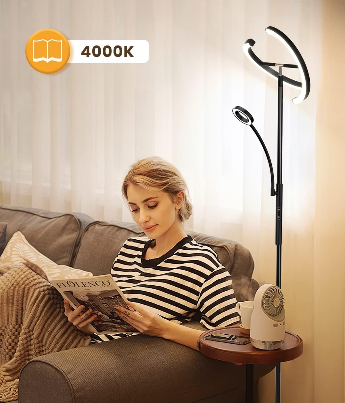 ANTENLICHT Lampadaire LED Dimmable KAKA 20W avec Lampe de Lecture Flexible 7W - Télécommande, 4 Températures de Couleur, 2750lm - Noir - 4