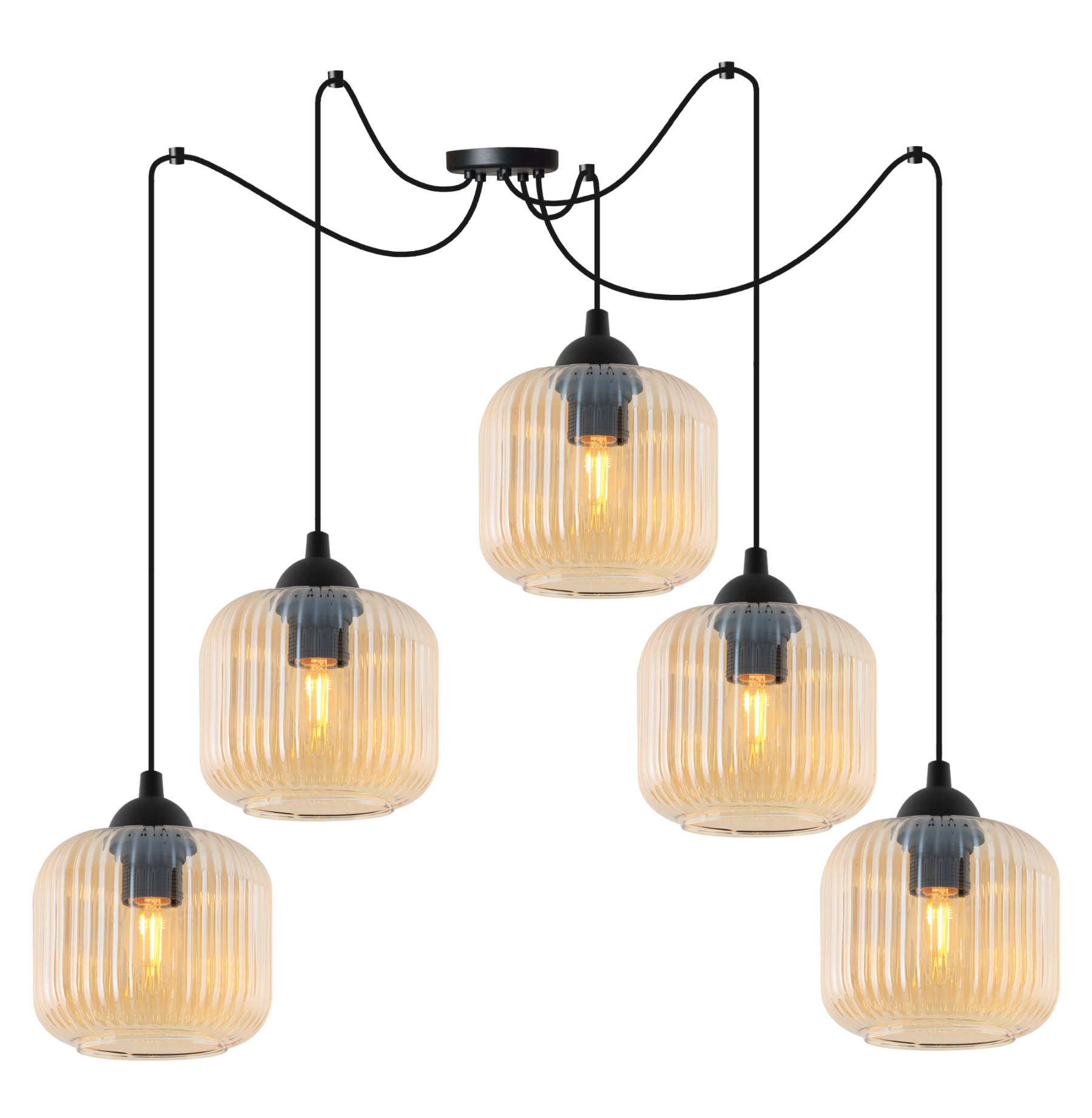 Lampa sufitowa wisząca Riffle Pająk loft 5xE27 klosz walec miodowa Light Home LH