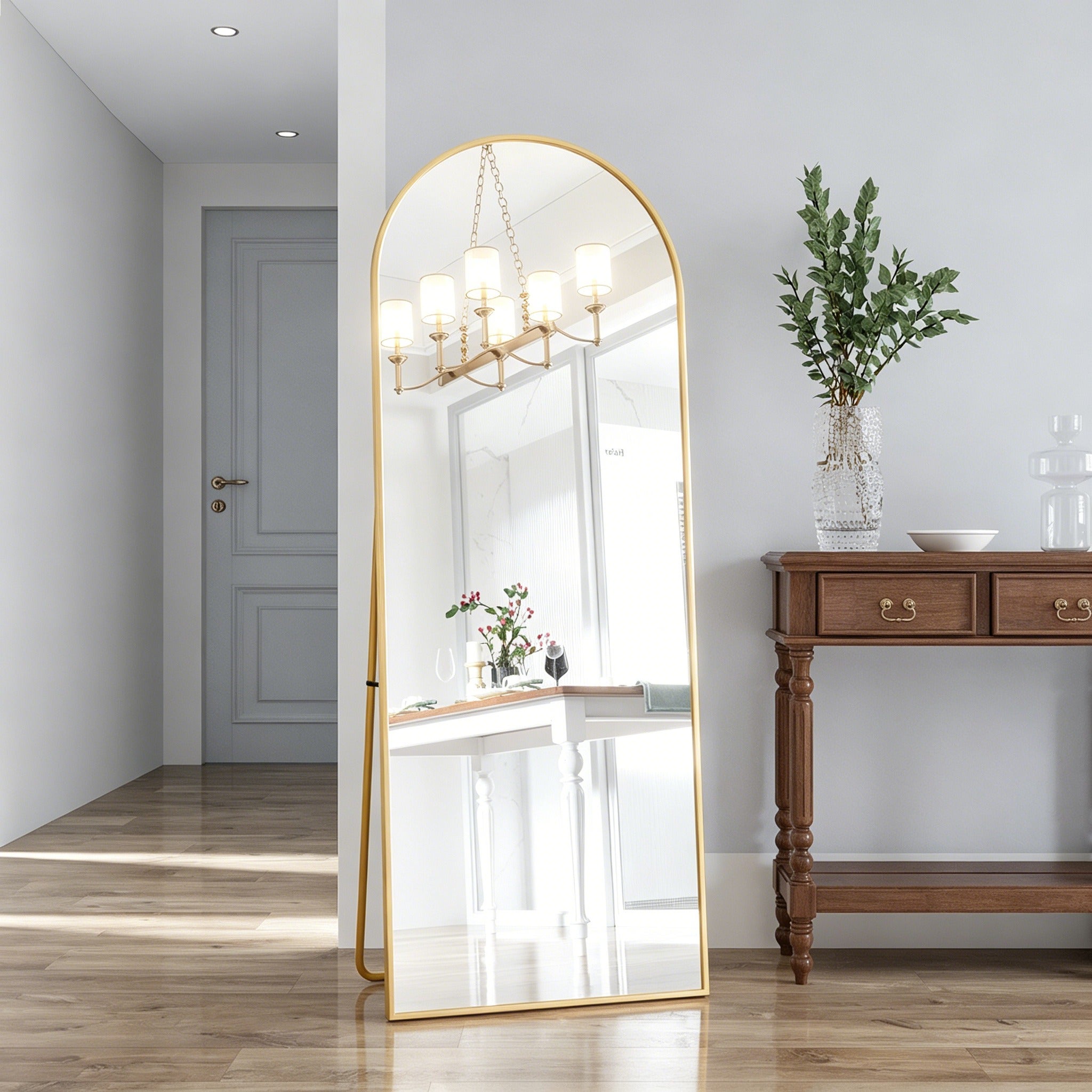 Miroir sur pied incurvé 162x53 cm, Grands miroirs sur pied, miroir pleine longueur,Suspendu ou à Poser,Pied incurvé,pour chambre, salon, entrée, Doré - 4