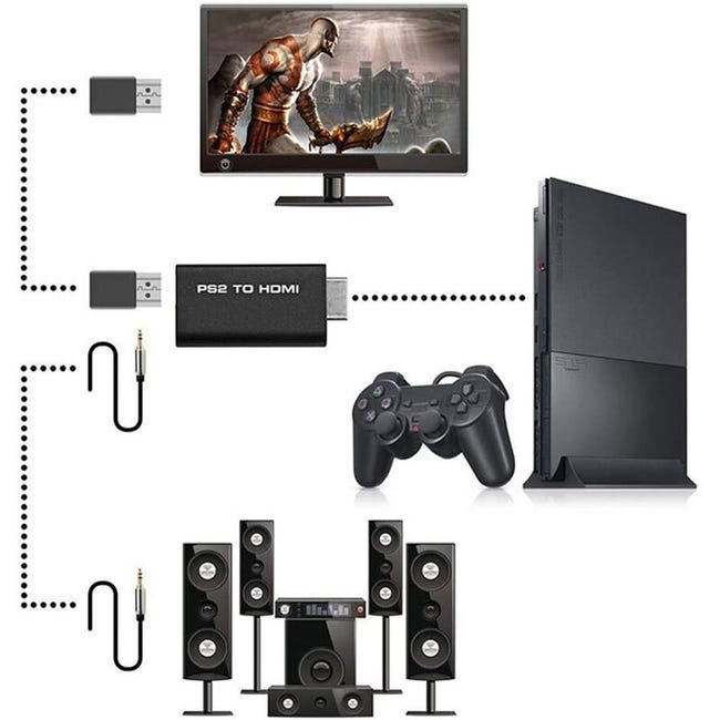 Adaptateur De Convertisseur Ps2 À HDMI - Convertisseur Vidéo Ps2 En Convertisseur Hdmi - Sortie Audio Avec Écran Hdtv De 3,5 Mm Hdmi Supporte Mode Ps2 - 5