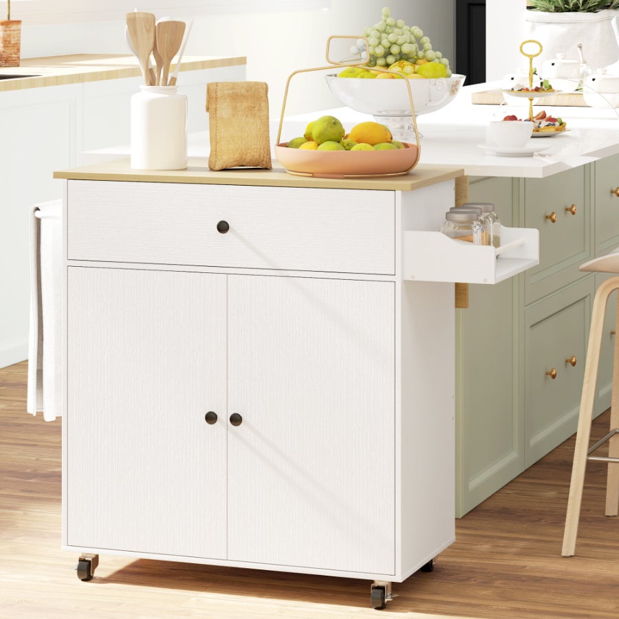 Isola Cucina Mobile 90x130 Cm Con Ruote – Tavolo Allungabile, Portasciugamani, Ripiani Regolabili E 3 Cassetti, Grigio