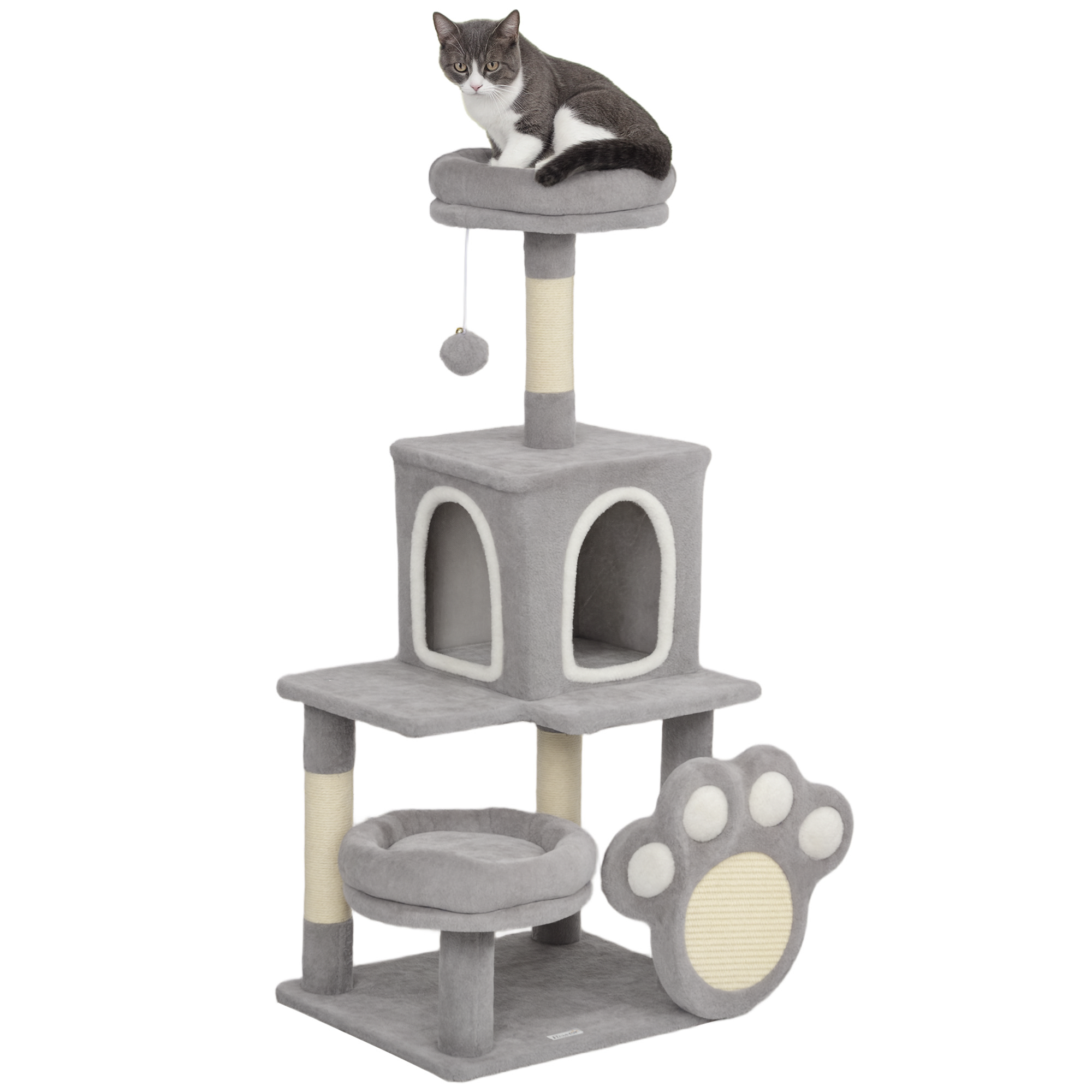 Arbre à chat 110 cm avec niches, grotte, plateforme, griffoir, balle ...