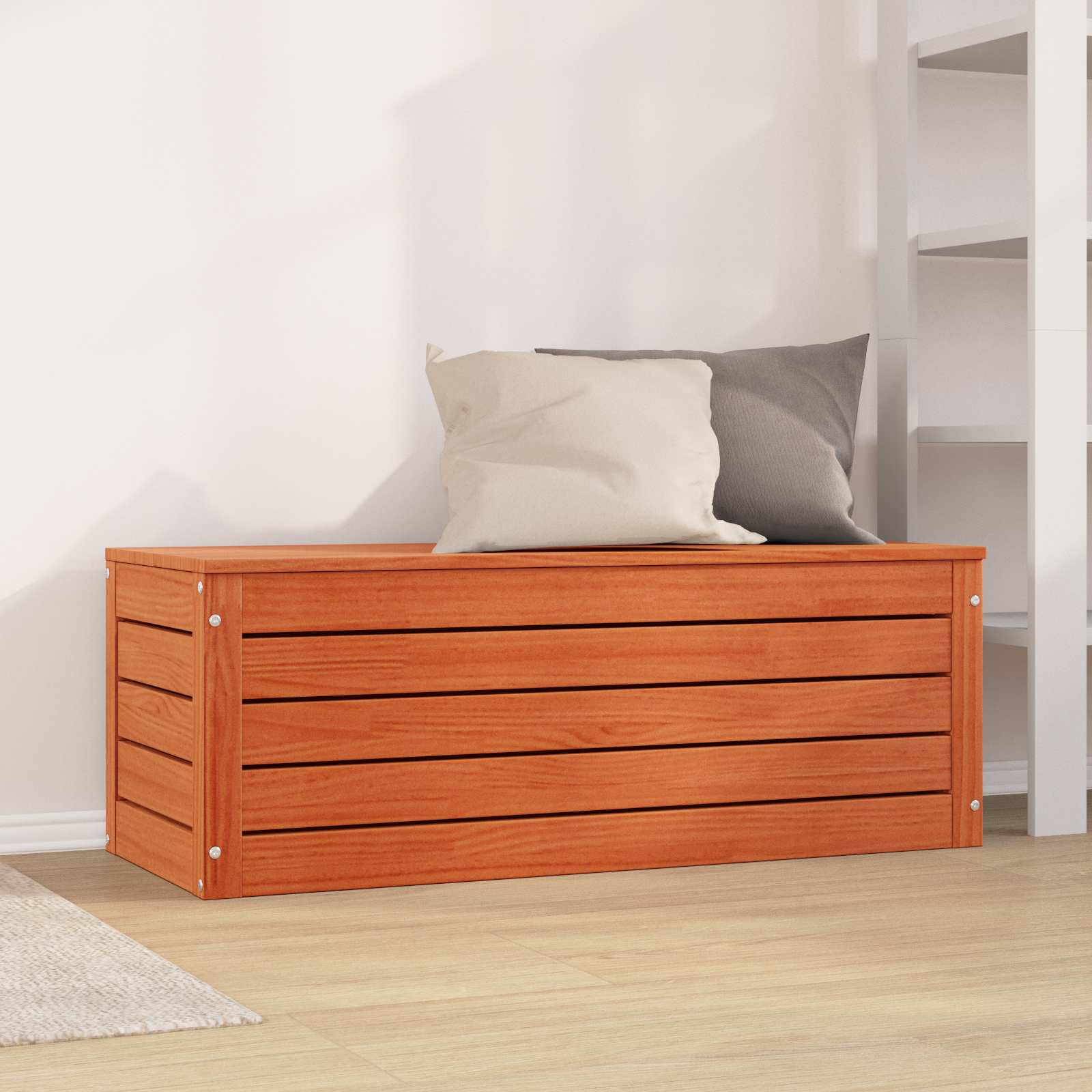 Caja de almacenamiento con puerta marrón cera 89 x 36,5 x 33 cm