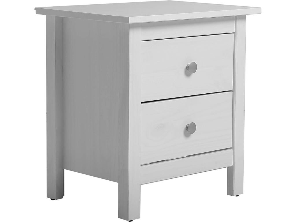 Table Chevet 2 tiroirs Betty Blanc, Fabriqué en Bois de pin Massif - 6