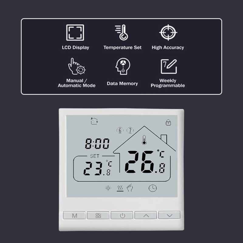 Thermostat intelligent programmable 5+2, Régulateur de température numérique à écran LCD, Installation DIY,compatible chauffage à eau 3A - 8